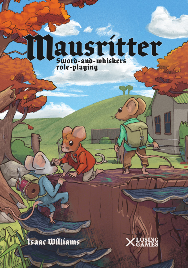 Das Cover von Mausritter zeigt drei Mäuse, die auf einen Baumstumpf klettern und in die Ferne der Wiesenlandschaft schauen.